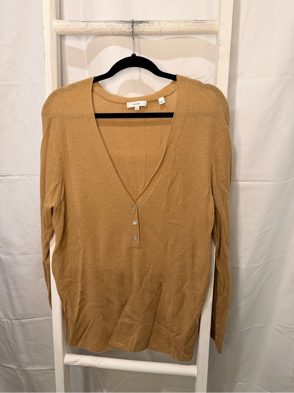 Vince Camel Waffle Knit Henley Long Sleeve Top